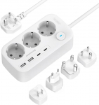 Maailma reisiadapter, pistikupesa reisipistik 3 sektsiooniga ja 4 USB (2 USB C), t&uuml;&uuml;p A/C/G/I/M/D reisipistikupesa 1,5 m Jaapanile, &Uuml;hendkuningriigile, Taisse, Austraaliasse, Euroopasse, L&otilde;una-Aafrikasse.