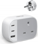 VINTAR UK to European Plug Adapter, maandatud Euroopa reisiadapter 2 USB-C 1 USB-A pordiga, UK to EU reisipistik Saksamaa, Prantsusmaa, Hispaania, Kreeka jaoks.