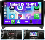 [4G + 64G] Inefala Android 15 autoraadio Audi TT MK2 8J 2008-2014 juhtmevaba Carplay Androidiga, 9-tolline puuteekraaniga raadio GPS WiFi RDS/FM Bluetooth EQ SWC tagurduskaamera mikrofoniga