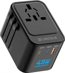 Maailma reisiadapter, universaalne reisipistik 2 USB-C (GaN 45W), 1 USB-A ja 1 vahelduvvoolu pistikupesa, rahvusvaheline pistikupesa adapter, universaalne adapter EL, UK, USA, AU (must)