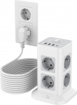 TESSAN 8-kohaline mitmepistikupesa USB C ja 3 USB A, pikenduskaabel, 10 m jaotuspistikupesa, elektripistikupesa, mitmekordne pistik koos l&uuml;litiga koju, pistikupesa torni 3600 W