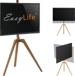 EasyLife - TV statiiv Puidust statiiv - stuudio teleri statiiv kuni 65 tolli ja 40 kg teleri/monitori kaaluni, p&ouml;&ouml;ratav, reguleeritav k&otilde;rgus, kaablijuhtimine, VESA kuni 400 x 400 (valge/p&auml;hkelpuu)