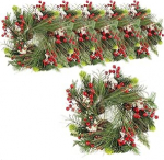 COM-FOUR 6 x uksep&auml;rg j&otilde;uludeks - advendip&auml;rg m&auml;nnikuuskede, marjade ja lehtedega - dekoratiivne p&auml;rg - j&otilde;ulukaunistus - lauap&auml;rg - j&otilde;ulup&auml;rg - j&otilde;ulup&auml;rg