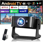 Netflixiga &uuml;hilduv projektor 2026 4K projektor koos 5G WiFi 6 ja Bluetooth 5.4 kaasaskantav projektor 1080P Native koos automaatse fookuse ja keystone'iga, kodu, &otilde;ues ja magamistoas projektor, must