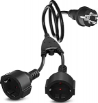Topeltpistik pistikupesa adapteri 2-suunaline pikenduskaabel Schuko pistikupesad Mitme pistikupesa 2 m topeltpistikupesa paindliku kaabliga kodukontorisse k&ouml;&ouml;ki, 250 V 16 A, must