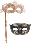 Coddsmz Paar Masquerade maskid komplekt koos hoides Stick Veneetsia Halloween kost&uuml;&uuml;m maskid Mardi Gras maskid Party kost&uuml;&uuml;m maskid