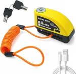 Motorrad Bremsscheibenschloss mit Alarm 110 dB, Wiederaufladbares USB-C Motorrad Schloss mit 500 mAh Akku, Robustes Aluminiumgeh&auml;use, Wetterfest & Staubdicht, 7 mm Diebstahlsicherung f&uuml;r Motorrad, Rol