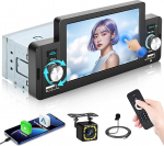 Hikity Autoradio 1 DIN CarPlay Android auto, 5-tolline puuteekraaniga autoraadio Bluetooth Hands-Free s&uuml;steemiga Mirror Link FM / EQ tagurduskaamera roolijuhtimine