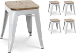 Kosmi - Set of 4 Industrial Style Matt White Metal Stools and Light Wood Seat - Without Backrest - Height 46 cm