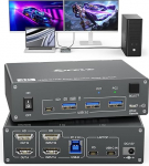 KVM Switch 2 PC 2 Monitors USB C HDMI, Dual Monitor USB 3.0 Type C Switch 4K @ 60Hz for 2 Computers, Keyboard and Mouse Shared Use
