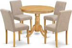 East West Furniture ANAB5-OAK-04 Antique 5 Piece Set for 4 - Includes Round Kitchen Table with Base and 4 Parson Dining Chairs in Tan Linen Fabric, 36 x 36 Inch, Oak