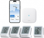 X-Sense WLAN &otilde;huniiskusem&otilde;&otilde;tja siseruumides LCD-ekraaniga, temperatuuri ja &otilde;huniiskuse j&auml;lgimine rakenduse kaudu, Smiley indikaator, &uuml;hildub Alexaga, 4 andurit ja tugijaam SBS50, STH0A41