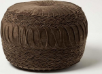 Homescapes Sofia Woven Stool Pleated Chocolate 50 x 35 cm Velvet Pouf Brown Round with Bean Bag Filling