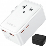 Uus 2026 Ultra Flat Travel Adapter Worldwide, PD 25W USB-C & QC 18W USB-A (2A+2C), Travel Gadgets Airplane, Adapter USA, Suurbritannia, Jaapan, Tai ja Austraalia jaoks (koos v&auml;ikese nahkkotiga)
