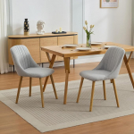 OPULENTHOME 2 Dining Room Chairs, Modern Fabric Padded Kitchen Chairs, Curved Backrest Dining Room Chairs with Oak Legs, Armless Dining Room Chairs, Set of 2 for Dining Room (Grey, Plus Size)