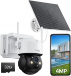 ZOSI 4MP WLAN Solar PTZ Outdoor Surveillance Camera with 32GB Card, 10050mAh Battery, PIR Person Detection, 2.4G WiFi, Colour Night Vision, IP66 Waterproof, C291