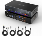 TESmart 4K@60Hz DisplayPort USB-C KVM Switch 2 PC 3 monitor, HDCP 2.2 USB C DisplayLink KVM l&uuml;liti lauaarvutile, EDID, 1G Ethernet, helimikrofon, USB 3.0, kiirklahvivahetaja, 3 HDMI v&auml;ljundit.