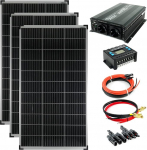 SOLARTRONICS komplekt 3x 140W monokristalliline p&auml;ikesemoodul + 1500W inverter + 30A laadimiskontroller + PV-kaabel + p&auml;ikesepistikupesa