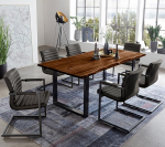 SAM Quintus S&ouml;&ouml;gitoa komplekt 7-osaline Wane laud 180 x 90 cm Akaatsiapuust p&auml;hklipuu v&auml;rvi raam Must 6 x Parzivo kiiktooli Antratsiitne