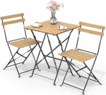 VOUNOT Bistro komplekt 3-osaline kokkupandav bistro laud 2 tooliga, aiam&ouml;&ouml;blikomplekt, r&otilde;dukomplekt, aiakomplekt, metallist istumiskomplekt, bistro komplekt, v&auml;ljas, puit