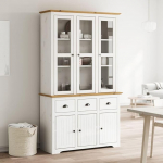 KOIECETA BODO Classic Highboard kapp klaasist ustega, massiivne m&auml;nnipuit, 115,5 x 43 x 200,5 cm (valge ja pruun)