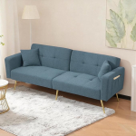 Merax diivanvoodi 2-kohaline diivan magamisfunktsiooniga, kokkupandav diivan iseseisvalt reguleeritavate kahepoolsete seljatugedega - Sherpa kangast diivanvoodi elutuppa/magamistuppa/k&uuml;lalistetuppa, antiik sinine