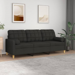 Chaduof 3-Sitzer-Sofa mit Zierkissen Schwarz 180 cm Stoff, Diivanid ja diivanid, Diivanid Wohnzimmer, Diivan F&uuml;r Jugendzimmer, Relaxsofa, Diivan F&uuml;r Schlafzimmer, Polstersofa 3200794