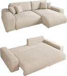 21001 Modernne Corduroy nurgadiivan B 255 x K 165 x T 84 cm magamisfunktsiooniga ja voodikastiga, Wave alariputuskate, L diivan saab paigaldada vasakule v&otilde;i paremale, lamamispind 148 x 196 cm, juhtmekate beežis toonis