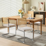 SoarFlash Mid-Century Modern s&ouml;&ouml;gilauad, k&auml;sitsi kootud rotangist seljatugi, kroomitud terasest konsoolkonstruktsioon, pehme sametist polsterdus, 4 tk, beež