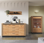 URBANIA-166 elutoa m&ouml;&ouml;blikomplekt 3-osaline kapp k&uuml;ljepaneel vitriinkapp seinariiul moodne tammepuust mustaga