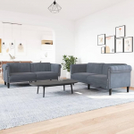 2-TLG. Sofagarnitur Dunkelgrau Samt, Elegante 2-teilige Sofagarnitur in weichem Samtstoff, dunkelgraue Samt als 2-TLG. Diivan-set f&uuml;r Ihr Wohnzimmer