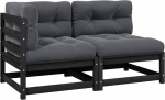 Massivholz Garten-Ecksofa grau Outdoor-Ecksofa mit grauen Kissen aus Kiefer Eckgarnitur aus Kiefernholz modular kombinierbar 2-TLG. Komplekt