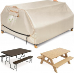 GARPROVM Picknicktischhussen f&uuml;r den Au&szlig;enbereich, Terrasse, Picknicktisch, Bank, 178,8 cm, wasserdicht, 420D, strapazierf&auml;higes Oxford-Gewebe, winddicht, Khaki