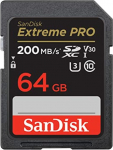 SanDisk Extreme PRO SDXC UHS-I 64 GB m&auml;lukaart (V30, 200 MB/s &uuml;lekandekiirus, U3, 4K UHD video, SanDisk QuickFlow tehnoloogia, temperatuurikindel).