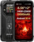 Blackview Rock 1 Android 16 Outdoor nutitelefon, 6,56-tolline + 2-tolline topeltekraan, 15000 mAh aku, 24GB + 256GB, 120LM LED, 20MP &ouml;&ouml;n&auml;gemiskaamera, IP68 IP 69K vastupidav mobiiltelefon ilma lepinguta, Gemini AI, NFC GPS
