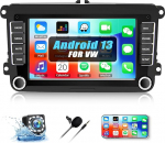 CAMECHO Android 13 1GB + 32GB autoraadio VW Golf 5 6 Polo Passat Skoda Touranile koos Mirror Linkiga, 7-tolline puutetundlik raadio WiFi GPS Mirror Link Bluetooth USB FM + tagurduskaamera