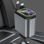 4 in 1 sisset&otilde;mmatav autolaadija adapter koos Starry Sky LED-iga, USB C 66 W autolaadija, kiirlaadija, sigaretis&uuml;&uuml;taja laadimiskaabel auto iPhone'ile, Samsung Galaxy'le, Google Pixel'ile