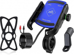GRAND PITSTOP Grandpitstop Jaw Grip Alumiiniumist veekindel jalgratta/mootorratta/mootorolleri mobiiltelefonihoidja kinnitus koos kiire USB 3.0 laadijaga, ideaalne kaartide ja GPS-navigatsiooni jaoks - sinine