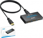 eSynic 4K HDMI Splitter 1 in 3 Out - metallist korpus, HDCP 1.4, Dolby/DTS tugi, 3D &uuml;hilduvus, PS4, s&uuml;learvuti, Blu-ray, HDTV jaoks - ainult peegelrežiim, laiendamisrežiim puudub