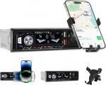 Hikity 1 DIN Bluetooth 5.0 autoraadio koos mobiiltelefoni hoidjaga, 360 kraadi p&ouml;&ouml;ratav satelliitnavigatsiooni jaoks, raadio koos Bluetooth k&auml;ed-vabaduse komplektiga 2 USB/kiirlaadimine/U ketas/FM/TF/AUX/4 x 45 W