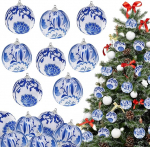 9 tk j&otilde;ulukujundid riputatakse 3,5-tolline sinine valge Chinoiserie ornament pallid j&otilde;ulupuu kaunistamiseks K&auml;sitsi valmistatud kangast pallile kodu jaoks j&otilde;ulup&auml;rja s&uuml;nnip&auml;eva jaoks