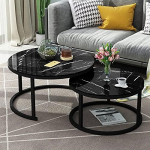 Stapelbares Couchtisch-Set mit Marmor-Effekt, Glasplatte, stilvolle stapelbare Tische f&uuml;r Wohnzimmer und Heimb&uuml;ro, modernes Design, platzsparende L&ouml;sung