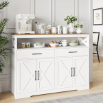 Sideboard k&ouml;&ouml;gikapp koos t&ouml;&ouml;tasapinnaga, 140 cm lai buffetkapp Sideboard 2 sahtliga, 4 uksega ja reguleeritavate riiulitega, k&ouml;&ouml;gibuffet elutuppa, s&ouml;&ouml;gituppa, 140 x 40 x 105 cm, valge