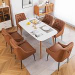 S&ouml;&ouml;gitooli komplekt 6 tooli 13 cm pehmendusega ja tagumise kangiga, metallist jalad, k&ouml;&ouml;gitool, kaasaegne disain, k&ouml;&ouml;ki, s&ouml;&ouml;gituppa, elutuppa, magamistuppa (helepruun)