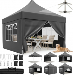 JUMMICO kokkupandav Gazebo 3 x 3 k&otilde;rge tipuga, 60% parema vihmakaitse tulemuslikkusega. UV 50+, Gazebo 3 x 3 veekindel, stabiilne, talvekindel, k&uuml;lgseinaga varjualune, aeda ja telkimiseks, tumehall.