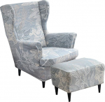 Highdi 2-osaline Wing Chair Cover koos Ottomani kaitsva kattega, tugitooli visked, Wing Chair kaitsvad katted, Stretch Tiger Chair Cover koos k&auml;etugedega, k&otilde;rge seljatoega (Simple Leaves)