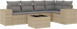 6-TLG. Gartenm&ouml;bel Set Beige Poly-Rattan Eckbank + Mittelsofa + Couchtisch aus Hartglas Modernes Lounge Sofa 55&times;55 cm Sitzfl&auml;che UV-best&auml;ndig robust f&uuml;r Terrasse Balkon Garten und Innenhof
