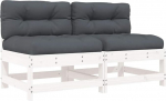 Mittelsofa 2er Set Wei&szlig; Kiefer massiv 62x62x70,5 cm mit anthrazitfarbenen Oxford-Kissen Modulares Gartensofa Lattenoptik Robust und platzsparend f&uuml;r Balkon Terrasse und kleine Sitzecke