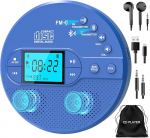 Kaasaskantav Bluetooth CD m&auml;ngija, Greadio Discman CD m&auml;ngija 2000 mAh laetavaga, &uuml;hilduv FM saatja, USB, AUX v&auml;ljund, CD m&auml;ngija k&otilde;rvaklappidega ja libisemiskindel / l&ouml;&ouml;gikindel (sinine)