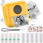 HuiJuKeJi Mini Printer, Pocket Printer, Mini Photo Printer for Smartphone, Sticker Printer, Thermal Photo Printer for Journal, Travel Logo, Notes, Journal, List, Memo (Yellow)